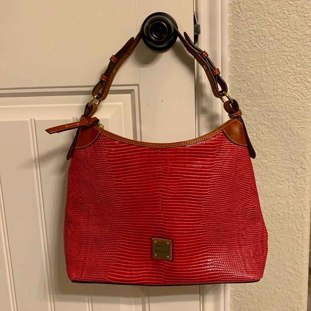 Dooney & Bourke Texturized Genuine Leather Red/Brown Hobo Purse